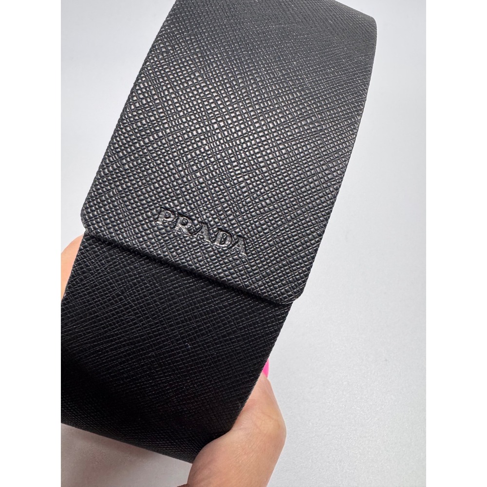 Prada Black Saffiano Leather Eyeglasses Sunglasses Hard Case Magnetic Closure
